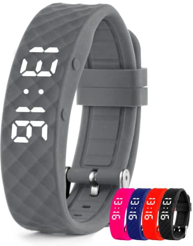 TabTime Montre de Rappel d’Alarme vibrante (Instructions en français) - jusqu'à 10 alarmes personnelles ou rappels de Pilule par Jour (Grise, Grande)