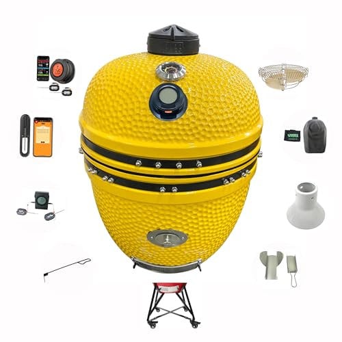 YNNI KAMADO TQTT23YL XL 58,4 cm Grill, GIALLO, Chipfeeder, Bundle, BBQ, Ceramica, Uovo, Smoker, TQTT23YL