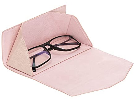 Solo Pelle Faltbares Brillenetui aus echtem Leder, tragbare Brillenbox zum falten, Brillen Etui mit Magnetverschluss Sonnenbrillenetui für Herren Damen Kinder (Nude Rosa)