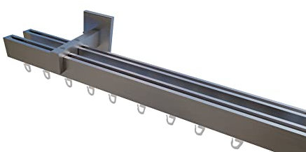 Innenlaufsystem Gardinenstange Square-LINE kantig, auf Maß - Aluminium - 160 cm 2-Lauf