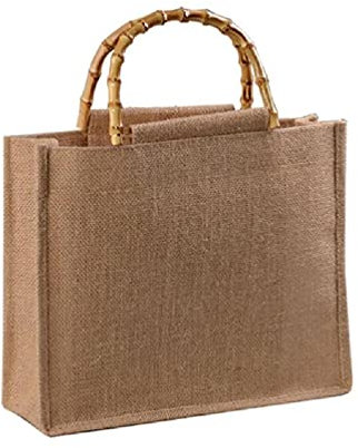 unknows Borse di tela di iuta con manici, borsa per la spesa in iuta portatile con manici in bambù riutilizzabili borse regalo in iuta