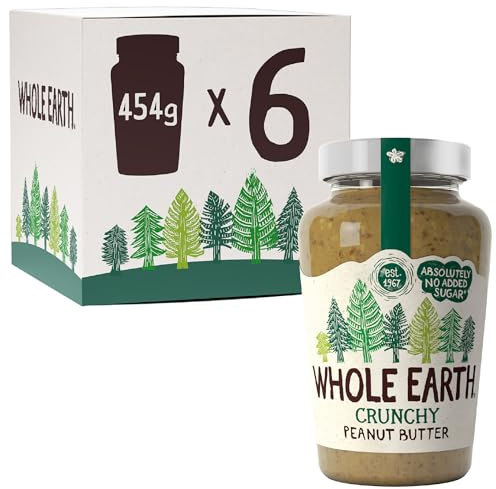Whole Earth Crunchy Peanut Butter, 6 x 454 g Jars, Original Nut Spread Made with All Natural Ingredients, No Added Sugar, Gluten Free, Vegetarian & Vegan Friendly, Multi Pack | Original Crunchy Peanut Butter • Natural Nut Butter • No Added Sugar • 6 x 454g Jars