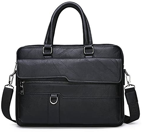 Cicilin Men's Faux Leather Messenger Shoulder Bags, 14 Inches Laptop Briefcase Business Satchel Black