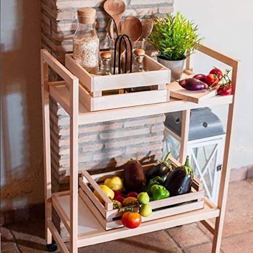 REPLOOD Carrello con 2 Ripiani in Legno Massello di Faggio con 4 Ruote Orientabili