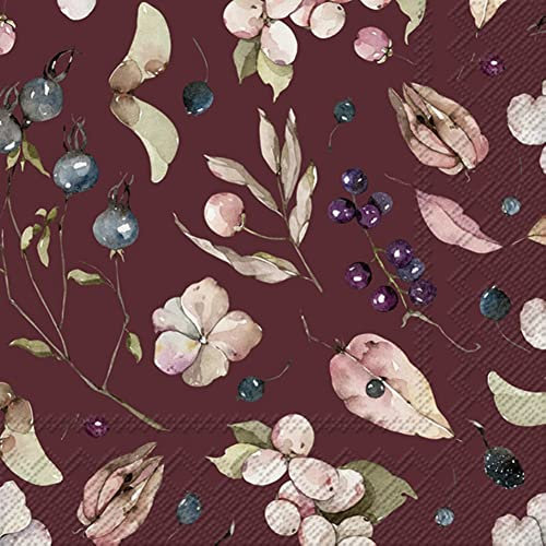 IHR Ideal Home Range - Papierservietten AURELIA bordeaux 20 St. Cocktail-Servietten herbstlich Herbstmotiv 25 cm x 25 cm
