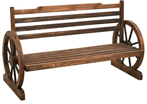 Gecheer Gartenbank Parkbank Sitzbank Massivholzbank Sommerset Terrassenbank Holzbank Balkonbank Gartenmöbel Bank für Balkon, Terrasse & Garten, Wagenrad-Design, 112 cm Massivholz Tanne
