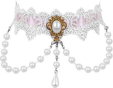 Borsgye Gothic Choker Halskette Schmuck Spitze Vampir Lace Collier Kette Victorian Steampunk Vintage Halsband für Halloween Ostern - Weiß GY071