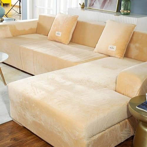 L-Förmige Sofabezug Samt Sofahusse L U Form Rechts Links Couchbezug Sofabezüge Für 1 2 3 4 Sitzer Elastische Couch Bezug Sofa Überzug Ecksofa Sofa Hussen Abdeckung ( Color : Beige , Size : 235-300cm )