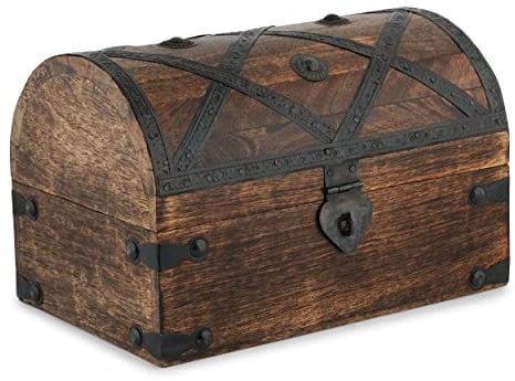 Ajuny Handgefertigte Schmuckschatulle aus Holz mit Piraten Schatztruhe Mehrzweck mit Vintage Muschelstreifen Andenken Aufbewahrungsbox Halter für Organizer Geschenk 9x6 Zoll