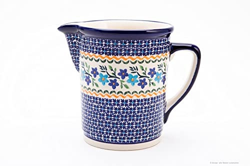 Bunzlauer Keramik großer 1,0Liter Krug Kanne Karaffe Pitcher - Spülmaschinen- und Mikrowellengeeignet - Handbemalt (Dekor 1154a)
