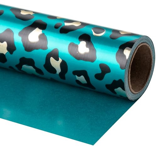 LeZakaa Wendbare Geschenkpapierrolle – Leopard & einfarbig grün für Geburtstag, Muttertag, Frauentag – 43,2 x 32,8 Fuß