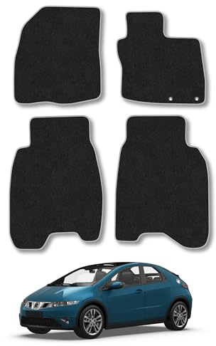 Fits Honda Civic (2005-2008) Carpet Car Mats | Grey Edge Trim Tailored Fit Floor Mats Full Coverage Protection Accessories Easy Clean Anti Slip Made in the UK