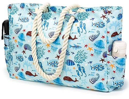 KUAK Beach Bag for Women, Extra Large Beach Bags Waterproof Sandproof Shoulder Tote Bag with Zipper Pockets for Family Travel Vacation Pool