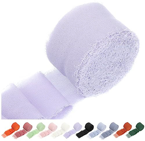 Swpeet 1 rouleau violet d'environ 1,5 x 11 yard Ruban à franges en mousseline de soie fait à la main Ruban à franges en tissu sable et nu fait à la main pour emballage cadeau, artisanat, décoration