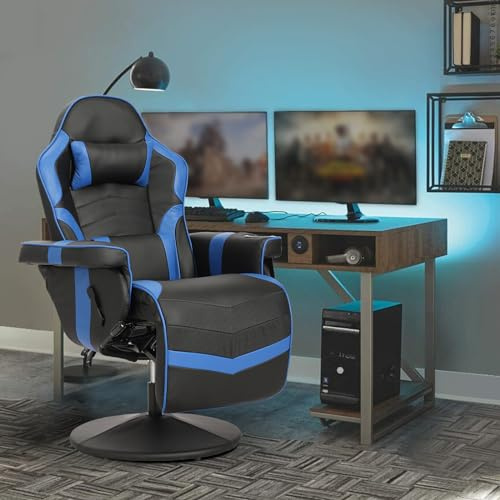 Consofa Gaming-Stuhl mit Fußstütze, Massage-Gaming-Stuhl, PU-Leder, Liegestuhl mit Verstellbarer Höhe, drehbarer Spielstuhl mit Lendenwirbelstütze, Getränkehalter, Seitentasche