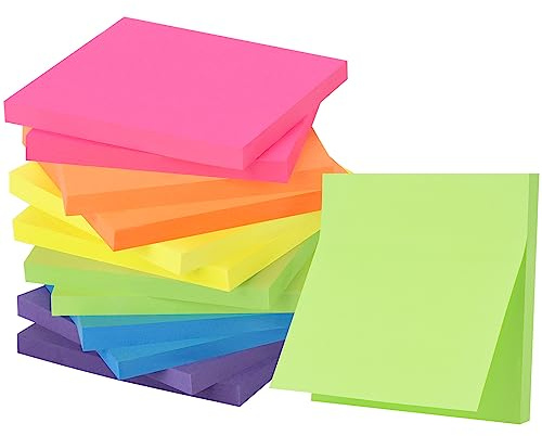ZCZN Notes Sticky 12 Blocs Notes de 6 couleurs vive, 76 X 76 mm Lot de 60 feuillets/Pad, Sticky adhèrent est plus 12 Pack - Note Autocollante 720 Feuillets