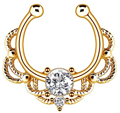 Faux Percing Au Nez Strass, Percing Au Nez Faux de Or CZ Rond Ouvert Cadeau de Bijoux Piercing pour Femmes hommes
