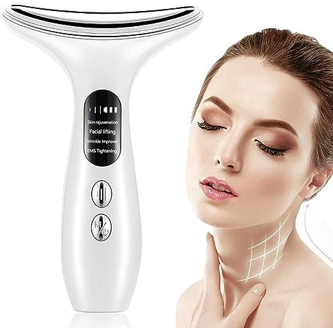 CKLHCFF Gesichts Massage Gerät Gegen Falten Hals- Gesichtsstraffung Gerät 45 ℃ Heizung Vibrations-Massagegerät mit 3 Farbmodi und EMS Modi Gesicht Schönheit Gerät für Falten und Hautstraffungg
