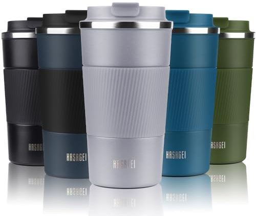 HASAGEI Travel Mug, Insulated Coffee Cup with Leakproof Lid - Vacuum Insulation Stainless Steel for Hot and Cold Water Coffee and Tea 510ml/380ml (Grey, 380ml)