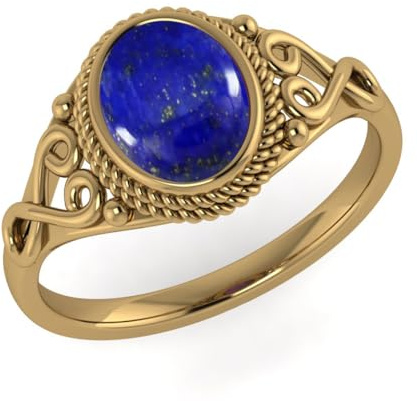 Vml Jewellers Lapislazuli-Edelstein-Ring, ovaler Gold-Rhodium-Ring – Gold-polierter Blauer Lapislazuli-Edelstein-Ring – schöner Schmuck, bündige Fassung, Geschenk zur Verlobung, Spinner-Ring