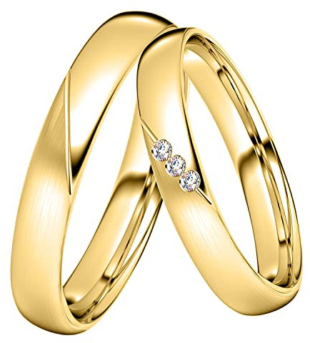 DOOSTI Trauring/Partnerring/Ehering - Silber 925/- Silber Ring - hochwertiger Silberring Gelbgold vergoldet- Damen und Herren Variante - Mit Gratis Wunschgravur (Ring mit Zirkonia, 60)