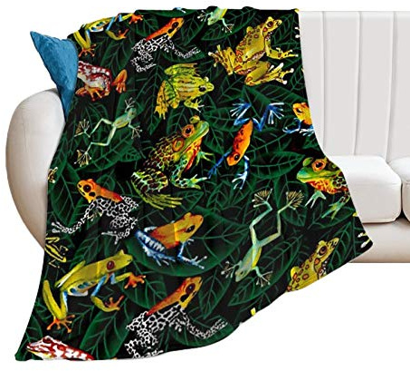 Flanell-Fleece-Überwurfdecke, Frösche auf Blättern, grünes Muster, ultraweich, für Zuhause, Geburtstagsgeschenke, knitterfrei, Stranddecke für Damen und Herren, 203,2 x 152,4 cm