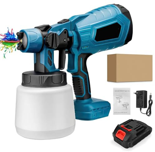 1500W pulverizador de pintura portátil, 1000 ml pistola de pintura inalámbrica para el hogar pistola de pintura eléctrica de pared para muebles de valla, paredes, puertas, sillas de jardín