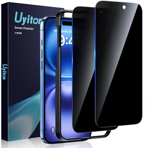 Uyiton 2 pack Privacy Screen Protector for iPhone 16 6.1-Inch, 30° Anti Spy Tempered Glass Film 9H Hardness HD Full Coverage Protection with Easy Installation Tool