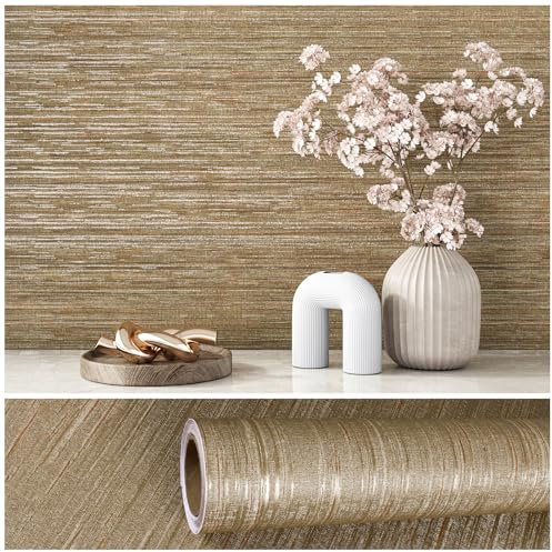 VEELIKE Papier Peint Doré Tissu D'herbe Doré Vintage 40 cm x 900 cm Papier Peint Adhesif Toile d'herbe Or Papier Peint Autocollant Luxury Papiers Peints Decoratifs Salon Chambre Salle de Bain