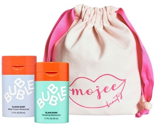 Skincare Bundle with Bubble Skincare Slam Dunk Hydrating Moisturiser 50ml, Bubble Skincare Cloud Surf Water Cream Moisturiser 50ml and Mojee Beauty Canvas Bag