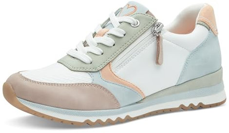 MARCO TOZZI Damenschuhe Sneaker flach mit Reißverschluss Freizeit, Mehrfarbig (White/Moss), 39 EU