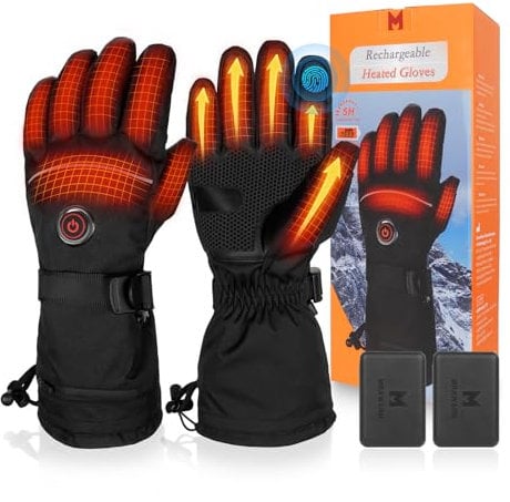 MUTOUHE Heated Gloves, 6000mAh Electric Rechargeable Heated Gloves for Men Women with 3 Levels Heat & Last 6 Hours, Winter Touchscreen Waterproof Gloves for Outdoor Sports - MotorCycling, Cycling