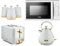 Tower Cavaletto White Pyramid 1.7L 3KW Kettle, 2 Slice Toaster, T24034WHT 20L 700W Microwave & Tea, Coffee & Sugar Canisters. Contemporary White Matching Kitchen Set of 6