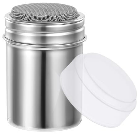 Styquenzer Puderzuckerstreuer mit Frische Kakaostreuer Kakaostreuer für Cappuccino Edelstahl Shaker Abdeckung Staubzuckerstreuer Mehlstreuer Salzstreuer, Kaffee, Zucker, Salz, Kakao, Mehl, Schokolade