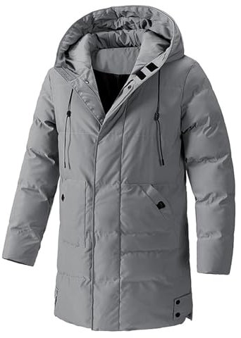 hehiy Veste d'hiver pour homme - Imperméable - Coupe-vent - Doublée - Veste matelassée chaude avec capuche amovible - Veste d'hiver longue pour homme, gris, XXL