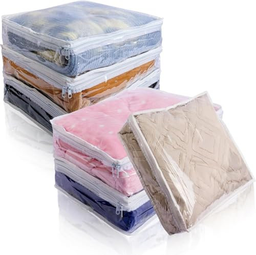 6Packs Storage Organizer Bags for Clothes, Clear Zippered Storage Bags for Sweater Blanket Bed Sheet Storage, Plastic Storage Bags with Zipper for Closet Linen Sweater Blanket(16 * 12 * 4 Inch)