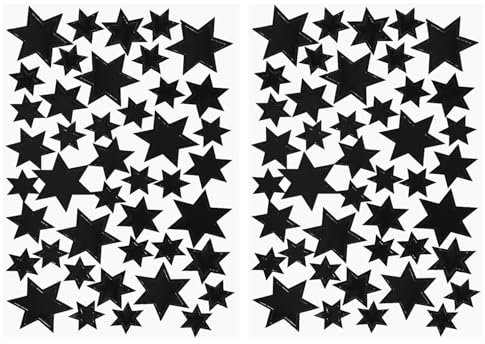 Oblique Unique 86 Sterne Sticker Schwarz – Glänzende Stern Aufkleber für Weihnachten, Basteln, Geschenkverpackung, Karten und Deko – Selbstklebend, 3 Größen