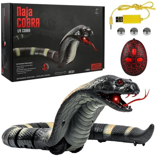 HIULLEN Ferngesteuerte Schlange, RC Ferngesteuert Kobra Schlange 39cm, Ferngesteuertes Schlangenspielzeug für Kinder, Remote Snake mit Einziehbarer Zunge und Schwingendem Schwanz für Streich(Schwarz)
