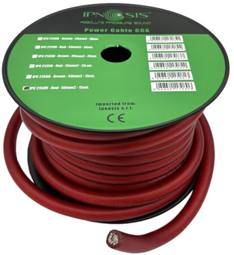 1 matassa intera da 15 metri di cavo IPNOSIS IPC 2150/R - 0GA cavo alimentazione al metro 50 mm² 0 AWG rosso positivo misto rame ottimo per spl, 1 pezzo