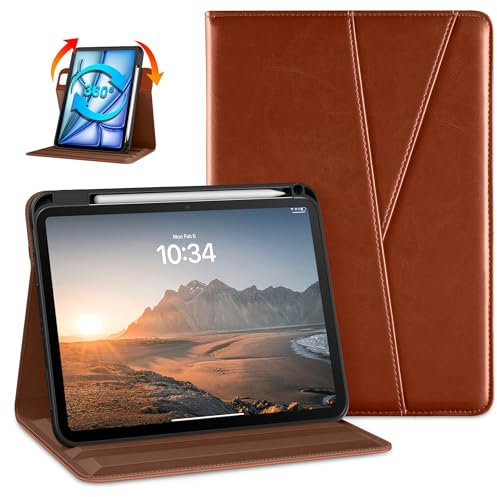 DTTO Étui rotatif pour iPad Air 11 M3/M2 (2025/2024), iPad Air 5e/4e génération (2022/2020), pivotant à 360 degrés avec porte-crayon, marron