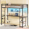 COSTWAY Letto a Soppalco 90 x 200 cm, Letto a Doghe con Scrivania Sotto con Luce LED e Stazione di Ricarica, Struttura in Ferro, per Adolescenti e Adulti, Carico 200 kg (Nero) (Nero)