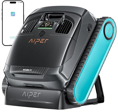 AIPER Scuba X1 Robot Piscine avec App, Aspirateur Piscine avec WavePath 3.0 et Navigation Intelligente, système de Filtration Ultra-Fine, Nettoyage Ligne d’Eau, Idéal pour Les Piscines enterrées
