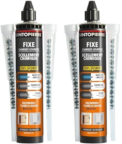 SINTO Scellement Chimique Charges Lourdes - 300 ml - Fixer et Sceller des Charges Lourdes - Matériaux Creux et Pleins - Simple d'Utilisation (Lot de 2)