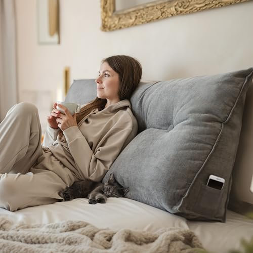 Björn&Schiller Rückenkissen - Lesekissen für Bett und Sofa, Keilkissen, Rückenpolster für die Wand, Sitzkissen, Wandkissen, groß mit waschbarem Bezug (Grau, 180 cm)