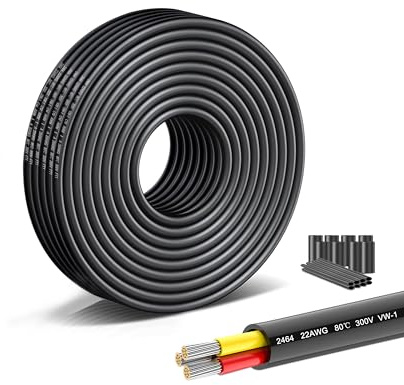 Cavo di prolunga da 22 AWG a 3 fili, 8 m, UL2464, cavo flessibile in rame, per 5 V/12 V/24 V, per elettronica automobilistica e riparazioni