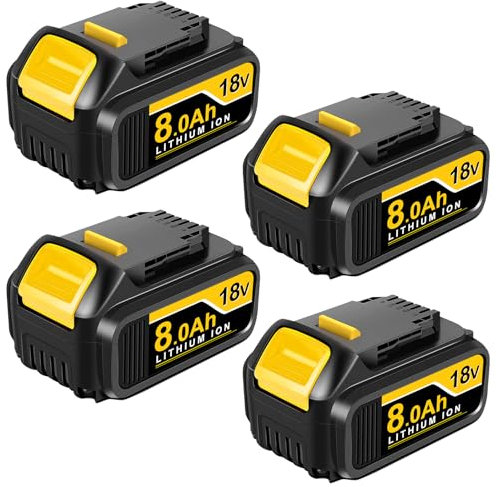 4Pcs 8.0Ah 18 Volt Replacement for Dewalt 18V Battery Lithium Ion Compatible with Dewalt Batteries DCB200 DCB204 DCB206 DCB201 DCB203 DCD/DCF/DCG Series Cordless Tools
