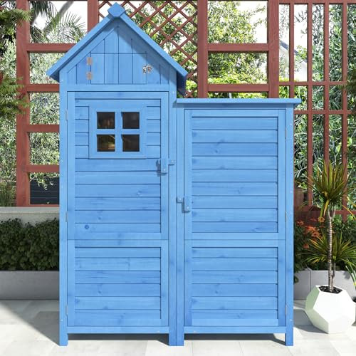 Casetta per attrezzi da giardino, armadietto per attrezzi, 118 x 54 cm, 118 x 54 x 173 cm (larghezza x profondità x altezza), resistente alle intemperie, legno, tetto in PVC (set, 1 pezzo, 1