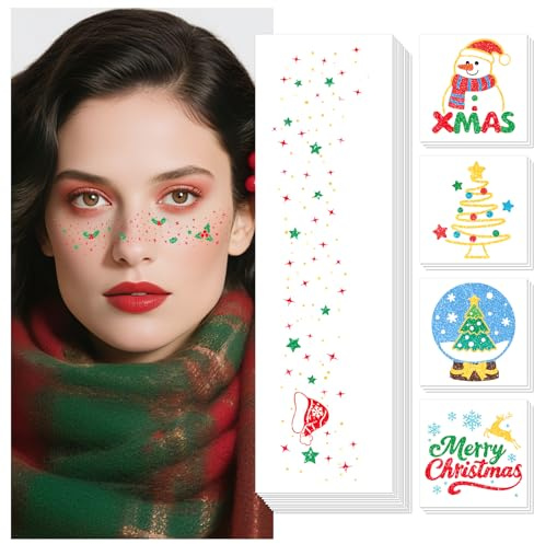 Weihnachten Sommersprossen Tattoo Erwachsene, Glitzer Gesicht Freckles | Weihnachts Tattoo Kinder, Gesichtstattoo, Weihnachtsdeko, Festival Outfit Accessoires Damen Adventskalender