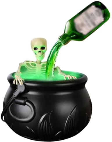 Hexenkessel | Halloween Deko mit sprudelndem Effekt | Schäumender Mit Schwebenden Tränken Flaschen Grusel Festtagszubehör | Hexenzubehör | Karneval Halloween (C)
