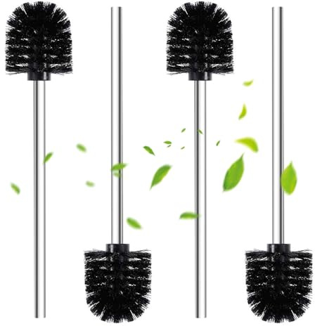 WC Bürsten Schwarz Ø 6,5cm,4 Stück, Klobürste Schwarz mit Edelstahlgriff,Toilettenbürste für das Badezimmer,Praktisches Toilettenbürstenset für eine gründliche WC-Reinigung,Edelstahl-WC-Bürsten